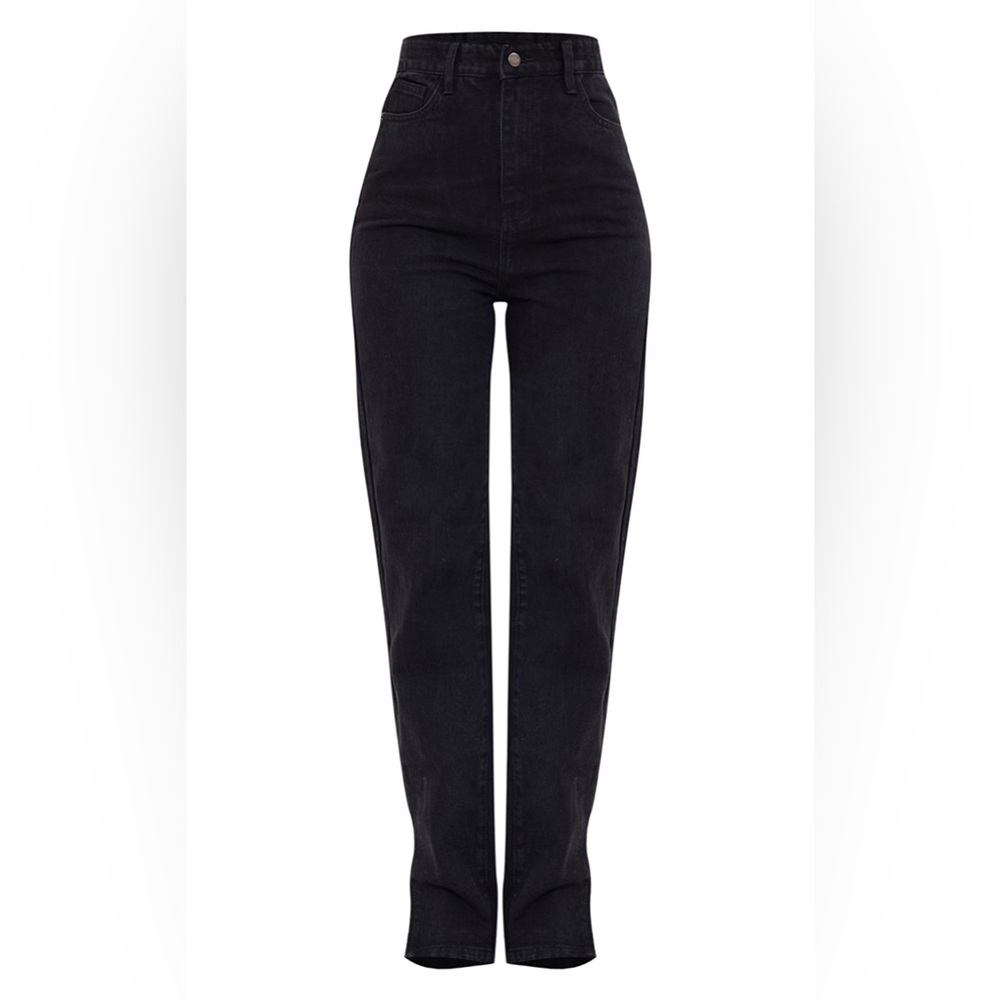 Pretty Little Thing TALL WASHED BLACK HIGH RISE SPLIT HEM DETAIL JEANS (Size 4) - Picture 2 of 5
